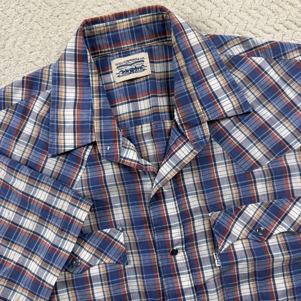 Vintage Levi's Pearl Snap Western Short Sleeve Men's Large Cowboy Cabin 90's